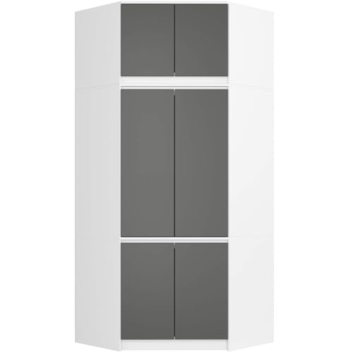 AKORD Eckkleiderschrank mit Erweiterung S100 Weiß 100 cm 6 Türen Graphitgrau B100xH50xT235 cm von AKORD