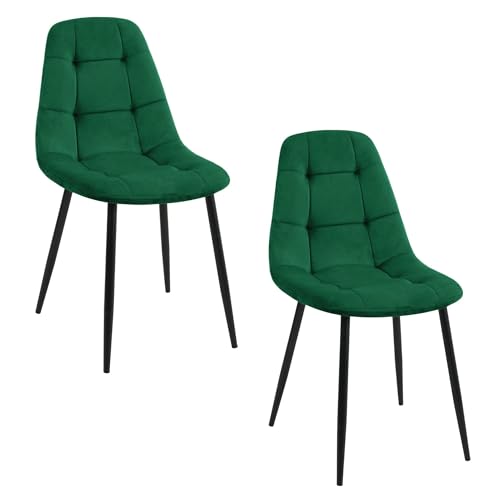AKORD | Esszimmerstühle mit Samt 2er Set | Gepolsterter Stuhl aus Velours | Gesteppter Esszimmerstuhl | Esstisch mit Stahlbeinen | Sessel Wohnzimmer | Samtstuhl | Belastbarkeit: 125 kg | Flaschengrün von AKORD