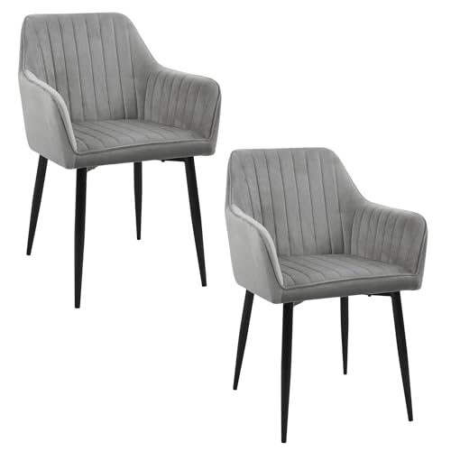 AKORD | Esszimmerstühle mit Samt 2er Set | Gepolsterter Stuhl aus Velours | Gesteppter Esszimmerstuhl | Esstisch mit Stahlbeinen | Sessel Wohnzimmer | Samtstuhl | Belastbarkeit: 125 kg | Grau von AKORD