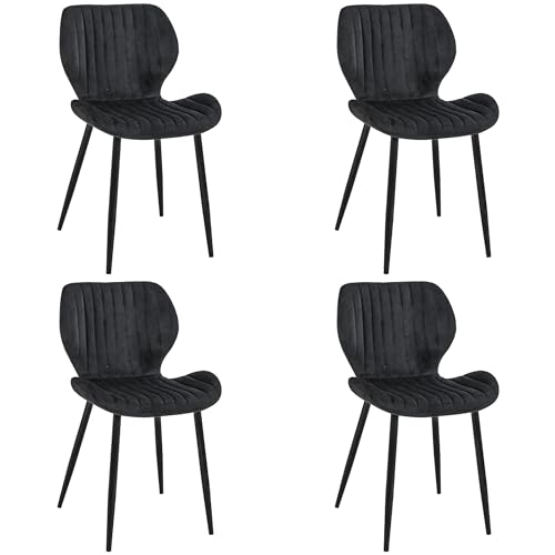 AKORD | Esszimmerstühle mit Samt 4er Set | Gepolsterter Stuhl aus Velours | Gesteppter Esszimmerstuhl | Esstisch mit Stahlbeinen | Sessel Wohnzimmer | Samtstuhl | Belastbarkeit: 125 kg | Schwarz von AKORD