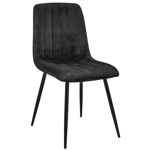 AKORD | Esszimmerstühle mit Samt | Gepolsterter Stuhl aus Velours | Gesteppter Esszimmerstuhl | Esstisch mit Stahlbeinen | Sessel Wohnzimmer | Samtstuhl | Belastbarkeit: 125 kg | Schwarz von AKORD