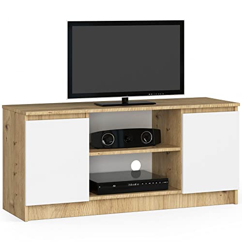 AKORD Fernsehkommode K-120 | EIN offenes Regalfach | 2 Ablagen mit Türen Links und rechts | H55 x B120 x T40 cm | Gewicht 30 kg | Farbe: Eiche Artisan von AKORD