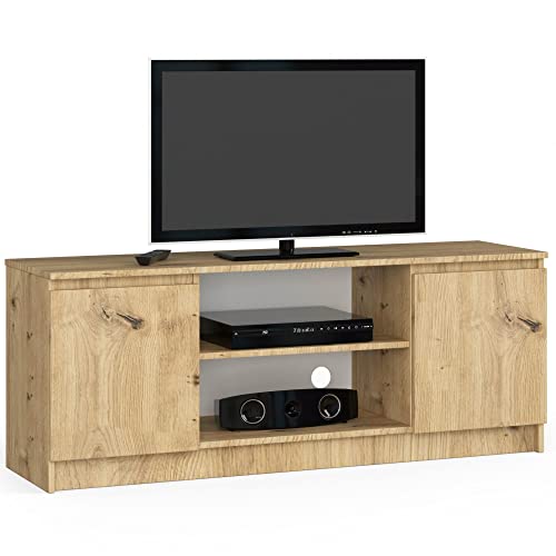 AKORD Fernsehkommode K-140 EIN offenes Regalfach | 2 Ablagen mit Türen Links und rechts | H55 x B140 x T40 cm | Gewicht 40 kg | Farbe: Kunsthandwerkliche Eiche von AKORD