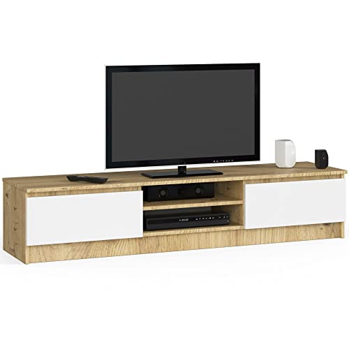 AKORD Fernsehkommode K-160 | EIN offenes Regalfach | 2 Ablagen mit Klapptüren Links und rechts | H33 x B160 x T40 cm | Gewicht 30 kg | Farbe: Eiche Artisan von AKORD