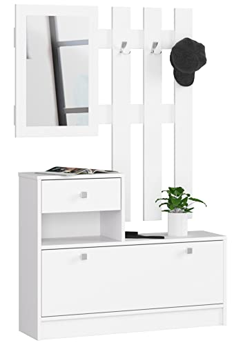 AKORD Garderoben-Set, 2-teilig, Schuhkommode mit Aufsatz und Schublade B90 x H70 x T25 cm und Wandgarderobe mit Spiegel B90 x H100 cm, Gewicht 39 kg von AKORD