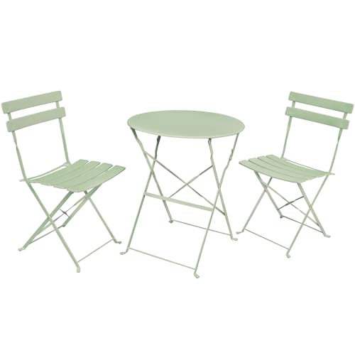 AKORD Gartenmöbel Set 3-teilig Orion | Balkonmöbel 2 Klappbaren Stühle 1 Tisch | Klapp-Möbel | Gartenset Sitzgarnitur für 2 | Garten-stühle | Gartentisch Wetterfest | Sitzgruppe Metall | Grün von AKORD
