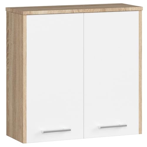 AKORD Hängender Badezimmerschrank FIN W60 2D 2-türig, B60 x H60 x T22,5 cm, Gewicht 18 kg | Sonoma-Eiche|Weiß von AKORD