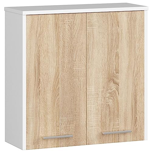 AKORD | Hängender Badezimmerschrank FIN W60 2D 2-türig | Hängeschränke Fürs Bad | Tür Links oder Rechtseitiger Montage | B60 x H60 x T22,5 cm | Gewicht 18 kg | Sonoma Eiche/Wenge von AKORD