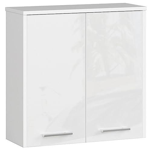 AKORD | Hängender Badezimmerschrank FIN W60 2D 2-türig | Hängeschränke Fürs Bad | Tür Links oder Rechtseitiger Montage | B60 x H60 x T22,5 cm | Gewicht 18 kg | Weisses Glas von AKORD