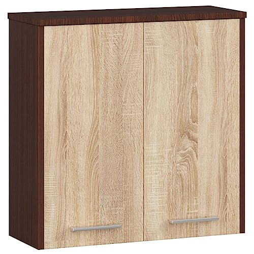 AKORD | Hängender Badezimmerschrank FIN W60 2D 2-türig | Hängeschränke Fürs Bad | Tür Links oder Rechtseitiger Montage | B60 x H60 x T22,5 cm | Gewicht 18 kg | wenge/Sonoma von AKORD