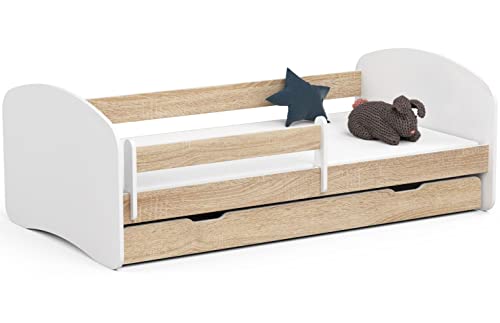 AKORD Kinderbett Smile180x90cm mit Matratze und Schublade Einzelbett für Kinderzimmer Schlafzimmergestell im Set Geländer Bequeme Matratze Eiche Sonoma AKORD Kinderbett Smile180x90cm mit Matratze und Schublade Einzelbett für Kinderzimmer Schlafzimmergestell im Set Geländer Bequeme Matratze Eiche Sonoma von AKORD