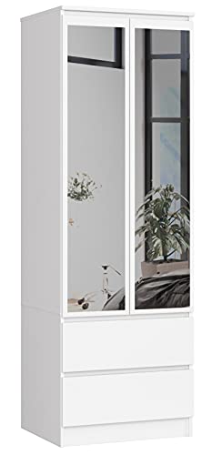 AKORD Kleiderschrank Star S | Zweitürig mit Spiegel S 60 cm | 2 Schubladen mit Regalen und Einer Kleiderstange | für Kleiderschränke Schlafzimmer | Laminierte Platte 16 mm | Farbe Weiß AKORD Kleiderschrank Star S | Zweitürig mit Spiegel S 60 cm | 2 Schubladen mit Regalen und Einer Kleiderstange | für Kleiderschränke Schlafzimmer | Laminierte Platte 16 mm | Farbe Weiß von AKORD