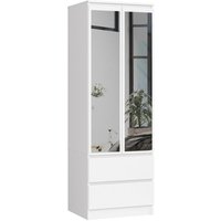 AKORD Kleiderschrank Star S | Zweitürig mit Spiegel S 60 cm | 2 Schubladen mit Regalen und Einer Kleiderstange | für Kleiderschränke Schlafzimmer | von AKORD