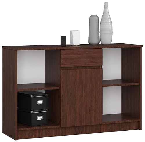 AKORD Kommode B-17 120 cm | 1 Tür und eine Schublade | für Wohnzimmer Schlafzimmer Schrank Wohnzimmer | Modernes Funktionelles Design | 16 mm laminierte Platte Farbe Wenge von AKORD