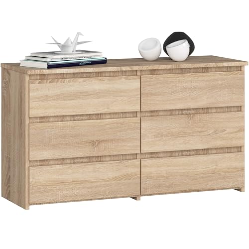 AKORD | Kommode CL-100 mit 6 Schubladen | Komodenschrank | Funktional | Für Wohnzimmer | Für Schlafzimmer | Langlebig | Rollenführung | ABS-Kante 35x100x57cm | Sonoma Eiche + Sonoma Eiche Front von AKORD