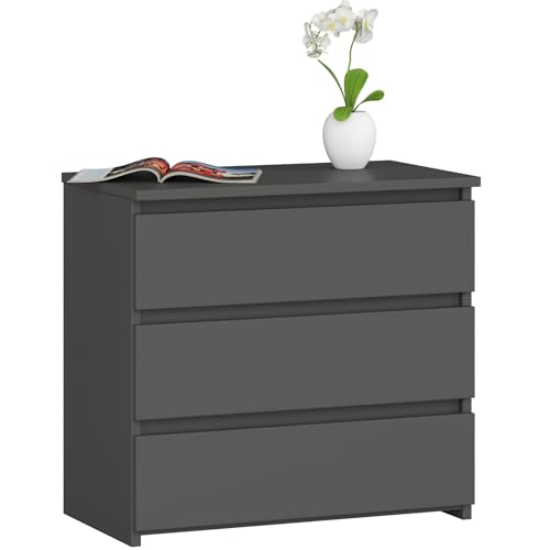 AKORD Kommode CL-3 mit 3 Schubladen | für das Wohnzimmer Schlafzimmer Schrank Büro Arbeitszimmer | Modernes Funktionales Design | B60 x H57 x T35 cm, Gewicht 26 kg | Graphitgrau von AKORD