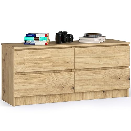 AKORD Kommode K 120 cm | 4 Schubladen | für Wohnzimmer Schlafzimmer Arbeitszimmer | Modernes Funktionales Design | Laminatplatte 16 mm | Farbe Eiche Artisan von AKORD