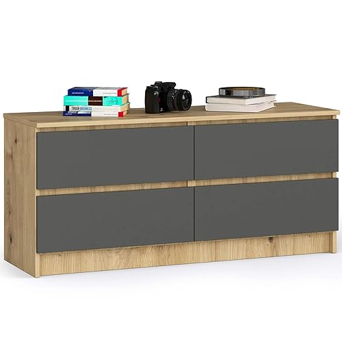 AKORD Kommode K 120 cm | 4 Schubladen | zum Wohnzimmer Schlafzimmer Arbeitszimmer | Modernes funktionales Design | Schichtstoffplatte 16 mm | Farbe Artisan Oak/Graphite Grey von AKORD