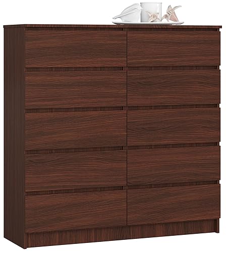 AKORD Kommode K-120 mit 10 (2 x 5) Schubladen | für das Wohnzimmer Schlafzimmer Schrank Büro Arbeitszimmer | Modernes Funktionales Design | B120 x H121 x T40 cm, Gewicht 70 kg | Wenge von AKORD