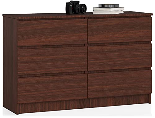 AKORD Kommode K-120 mit 6 (2 x 3) Schubladen | für das Wohnzimmer Schlafzimmer Schrank Büro Arbeitszimmer | Modernes Funktionales Design | B120 x H77 x T40 cm, Gewicht 43kg | Wenge von AKORD