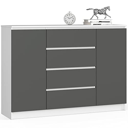 AKORD Kommode K 140 cm 4 Schubladen und 2 Türen | zum Wohnzimmer Schlafzimmer Arbeitszimmer | Modernes funktionales Design | Schichtstoffplatte Farbe weiß/Graphitgrau AKORD Kommode K 140 cm 4 Schubladen und 2 Türen | zum Wohnzimmer Schlafzimmer Arbeitszimmer | Modernes funktionales Design | Schichtstoffplatte Farbe weiß/Graphitgrau von AKORD
