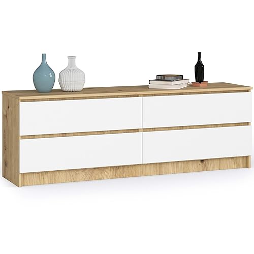 AKORD Kommode K 160 cm | 4 Schubladen | Stehmöbel für Wohnzimmer Schlafzimmer Arbeitszimmer | Edles Design | Schichtstoffplatte 16mm | Farbe Artisan Oak/Weiß von AKORD