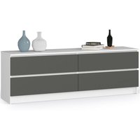 Kommode Akord K160 Weiß 160 cm 4 Schubladen Front Graphitgrau B160 x H55 x T40 cm von AKORD