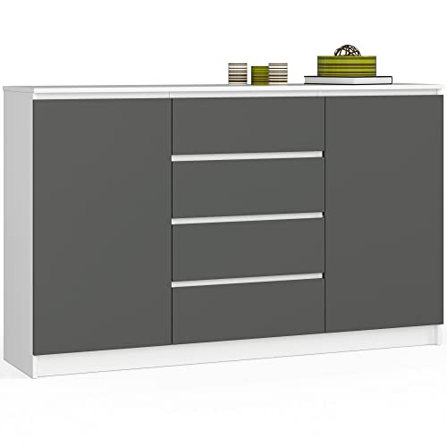 AKORD Kommode K 160 cm | 4 Schubladen und 2 Türen | für Wohnzimmer Schlafzimmer Arbeitszimmer Arbeitszimmer Modernes funktionales Design 16 mm laminierte Platte | Farbe Weiß/Graphitgrau AKORD Kommode K 160 cm | 4 Schubladen und 2 Türen | für Wohnzimmer Schlafzimmer Arbeitszimmer Arbeitszimmer Modernes funktionales Design 16 mm laminierte Platte | Farbe Weiß/Graphitgrau von AKORD