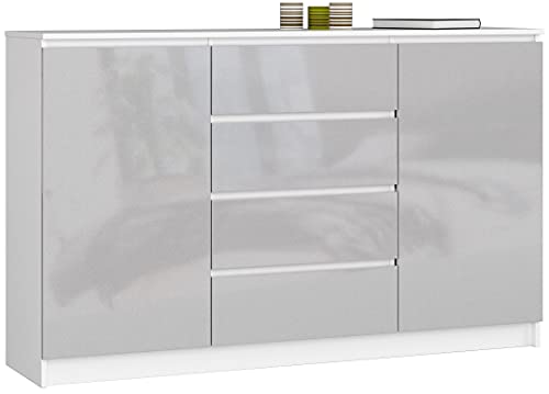 AKORD Kommode K 160 cm | 4 Schubladen und 2 Türen | für Wohnzimmer Schlafzimmer Schrank Wohnzimmer | Modernes Funktionelles Design | 16 mm laminierte Platte | Farbe Metallic-Glanz von AKORD