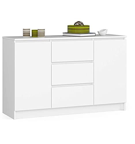 AKORD Kommode K016 120 cm | 3 Schubladen 2 Türen | zum Wohnzimmer Schlafzimmer Arbeitszimmer | Modernes funktionales Design | laminierte Platte 16 mm | weiße Farbe von AKORD