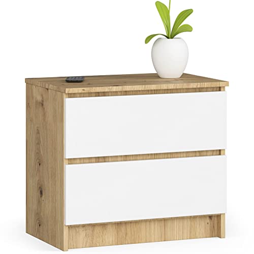 AKORD | Kommode K60 mit 2 Schubladen | für das Wohnzimmer Schlafzimmer Schrank Büro Arbeitszimmer | Modernes Funktionales Design | B60 x H55 x T40 cm, Gewicht 20kg | Eiche Artisan-weiß von AKORD