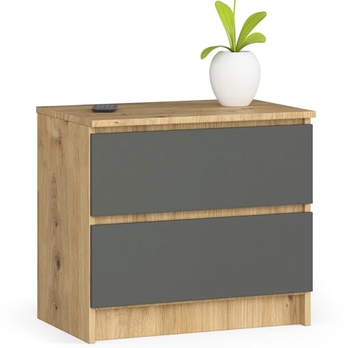 AKORD Kommode K60 mit 2 Schubladen | für das Wohnzimmer Schlafzimmer Schrank Büro Arbeitszimmer | Modernes Funktionales Design | B60 x H55 x T40 cm, Gewicht 20kg | Handwerkliche Eiche von AKORD