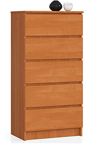 AKORD Kommode K60 mit 5 Schubladen | für das Wohnzimmer Schlafzimmer Schrank Büro Arbeitszimmer | Modernes Funktionales Design | B60 x H121 x T40 cm, Gewicht 39kg | Erle von AKORD