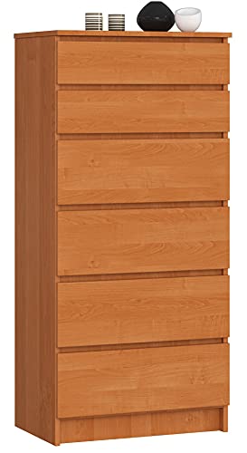 AKORD Kommode K60 mit 6 Schubladen | für das Wohnzimmer Schlafzimmer Schrank Büro Arbeitszimmer | Modernes Funktionales Design | B60 x H130 x T40 cm, Gewicht 43kg | Erle von AKORD