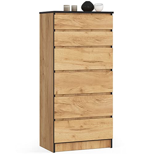 AKORD Kommode K60 mit 6 Schubladen | für das Wohnzimmer Schlafzimmer Schrank Büro Arbeitszimmer | Modernes Funktionales Design | B60 x H130 x T40 cm, Gewicht 43kg | Handwerk Eiche AKORD Kommode K60 mit 6 Schubladen | für das Wohnzimmer Schlafzimmer Schrank Büro Arbeitszimmer | Modernes Funktionales Design | B60 x H130 x T40 cm, Gewicht 43kg | Handwerk Eiche von AKORD