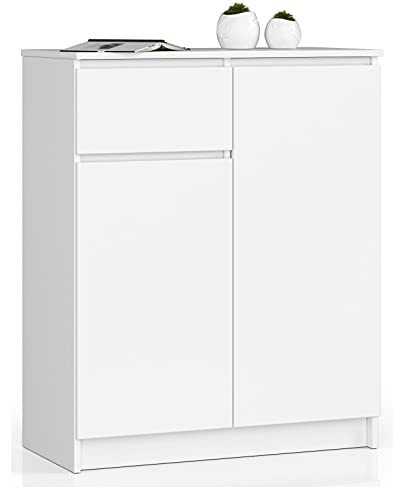 AKORD Kommode K80 2D1SZ mit 2 Türen und 1 Schublade | für das Wohnzimmer Schlafzimmer Schrank Büro Arbeitszimmer | Modernes Funktionales Design | B80 x H99 x T40 cm, Gewicht 34kg | Weiß von AKORD