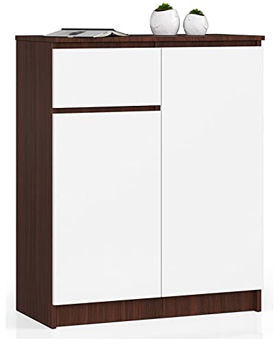 AKORD Kommode K80 2D1SZ mit 2 Türen und 1 Schublade | für das Wohnzimmer Schlafzimmer Schrank Büro Arbeitszimmer | Modernes Funktionales Design | B80 x H99 x T40 cm, Gewicht 34kg | Wenge/Weiß von AKORD