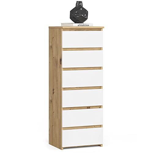 AKORD | Kommode mit 6 Schubladen| Rollschubladen | Schubladenschrank Kleiderschrank | Sideboard mit Ablage | Robust | Universal Design | Artisan Eiche/Weiß von AKORD