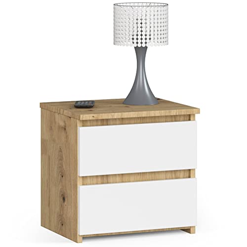 AKORD | Kommode Set 2 Schubladen Sideboard Mehrzweckschrank Schrank | Schreibtisch | ecktisch | Eck Schreibtisch für Home Office | Einfache Montage | 40x40x35 | Artisan Eiche & Weiß Front von AKORD