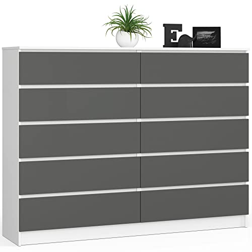 AKORD | Kommode mit 10 Schubladen | Komodenschrank | Funktional | Für Wohnzimmer | Für Schlafzimmer | Langlebig | Rollenführung | Universelles Design | ABS-Kante 40x160x121cm von AKORD