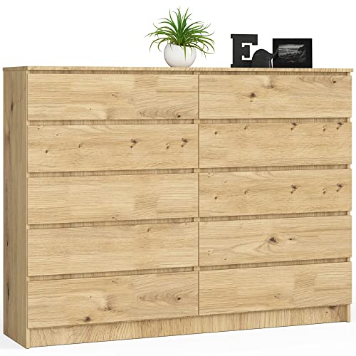 AKORD Kommode K160 160 cm | 10 Schubladen | für das Wohnzimmer | für das Schlafzimmer | für das Arbeitszimmer | Büro | B160 x H121 x T40 cm | Gewicht 93,50 kg | Artisan Eiche/Artisan Eiche von AKORD