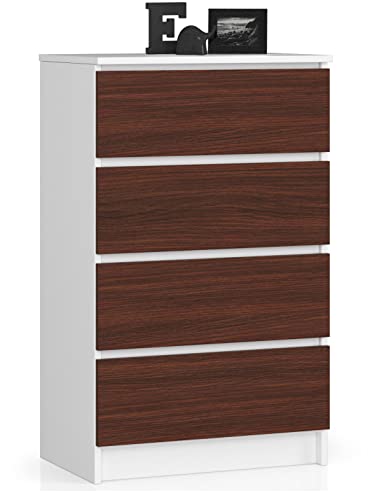 AKORD Kommode mit 4 Schubladen Beistellschrank Highboardmodernes Sideboard für Wohnzimmer Esszimmer Schlafzimmer Flur Badezimmer 60x99x40cmWeiß / Wenge von AKORD