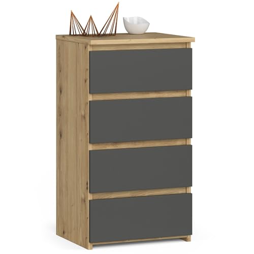 AKORD Kommode CL4 40 cm | 4 Schubladen | Schrank | für das Wohnzimmer | für das Schlafzimmer | B40 x H74 x T35 cm | Gewicht 18,4 kg | Artisan Eiche/Graphitgrau von AKORD