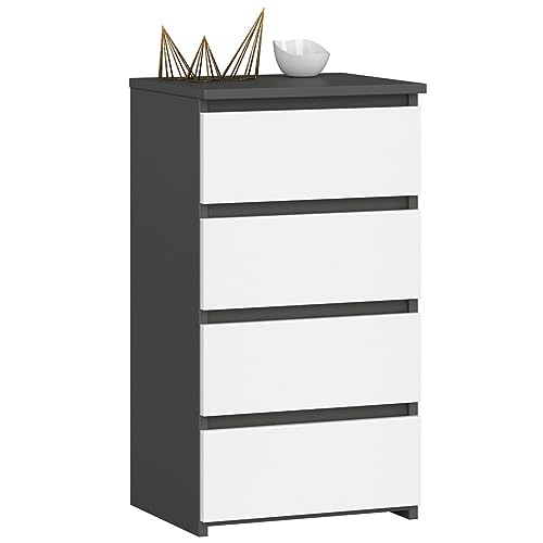 AKORD Kommode CL4 40 cm | 4 Schubladen | Schrank | für das Wohnzimmer | für das Schlafzimmer | B40 x H74 x T35 cm | Gewicht 18,4 kg | Graphitgrau/Weiß von AKORD