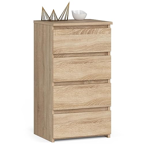 AKORD | Kommode mit 4 Schubladen| Rollschubladen | Schubladenschrank Kleiderschrank | Sideboard mit Ablage | Robust | Universal Design | Sonoma-Eiche von AKORD