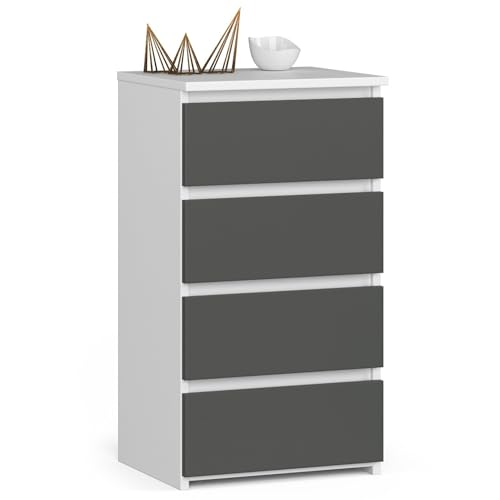 AKORD | Kommode mit 4 Schubladen | Rollschubladen | Schubladenschrank Kleiderschrank | Sideboard mit Ablage | Robust | Universal Design | Weiß | Graphitgrau von AKORD