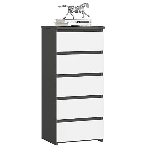 AKORD | Kommode mit 5 Schubladen| Rollschubladen | Schubladenschrank Kleiderschrank | Sideboard mit Ablage | Robust | Universal Design | Graphitgrau Weiß von AKORD