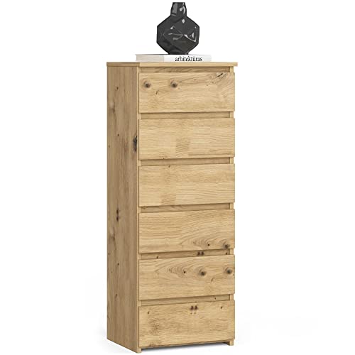 AKORD Kommode CL6 40 cm | 6 Schubladen | Schrank | für das Wohnzimmer | für das Schlafzimmer | B40 x H109 x T35 cm | Gewicht 25,5 kg | Artisan Eiche/Artisan Eiche von AKORD