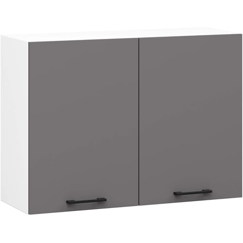 AKORD Küchen-Hängeschrank OLIWIA 80 cm | mit 2 Türen | Küchenschränke | Geräumig | Für kleine Küche | Für eine Küchenzeile | Als Teil eines Sets | B80 x H58 x T30 cm | 19,50 kg | Weiß & Graphitgrau von AKORD