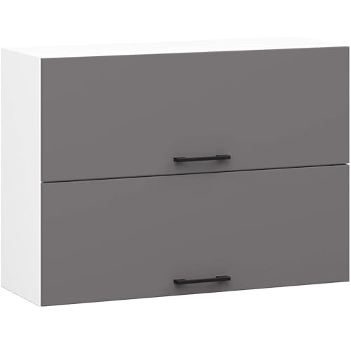 AKORD Küchen-Hängeschrank OLIWIA G2 80 cm mit 2 Türen | Küchenschränke | Geräumig | Für kleine Küche | Für eine Küchenzeile | Als Teil eines Sets | B80 x H58 x T30 cm | 21,60 kg | Weiß & Graphitgrau von AKORD
